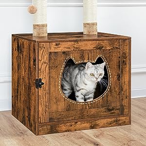 cat litter box enclosure with cat tree