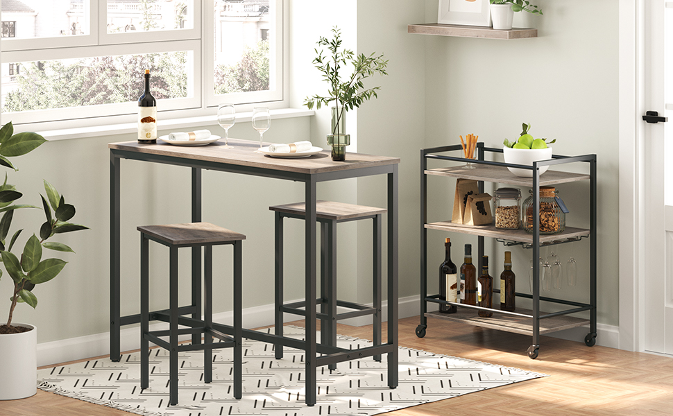 Bar Table and Chairs Set 47.2 Rectangular Pub Bar Table and 2