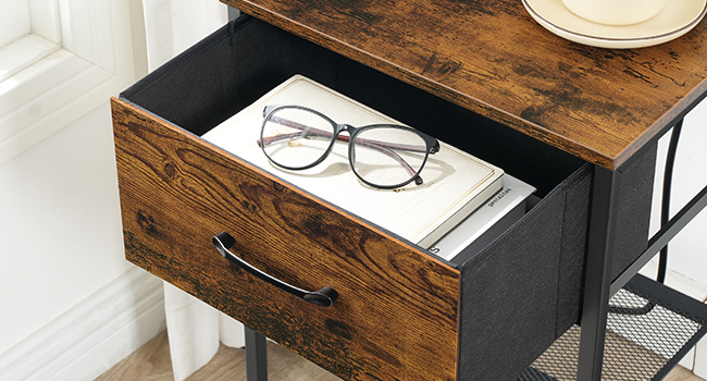 side table with socket and drawers