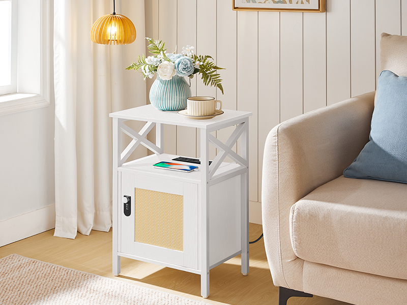 Side Tables with USB Ports & Wyloty, Night Stand with Storage Shelf & Haczyki