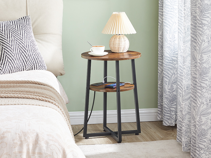 Round Nightstand with Charging Station