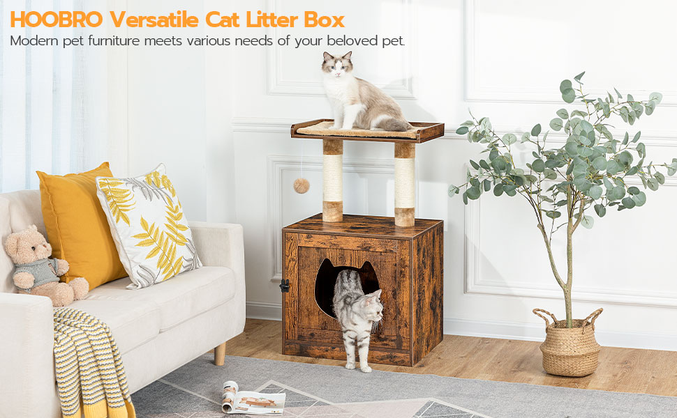 litter box enclosure with cat tree tower