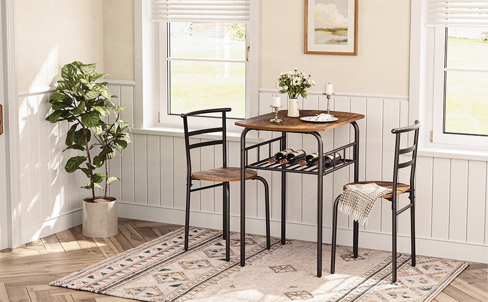 Dining Table Set with 2 Stools