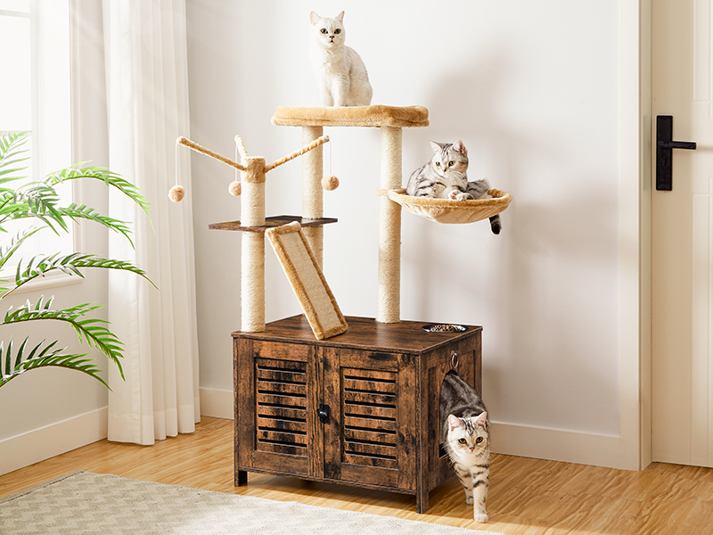 Cat Litter Box Enclosure with Louvered Doors