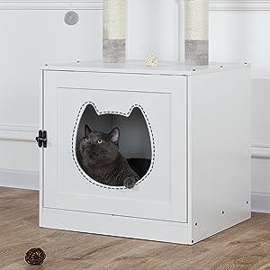 cat litter box enclosure with cat tree