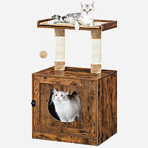 вольер для кошачьего туалета с башней из кошачьего дерева