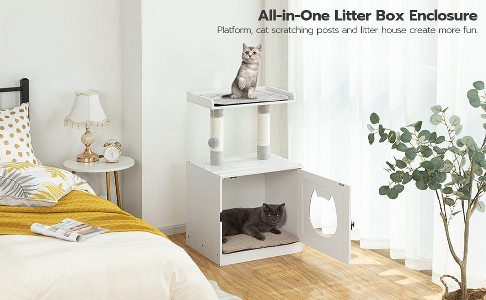 litter box enclosure with cat tree tower