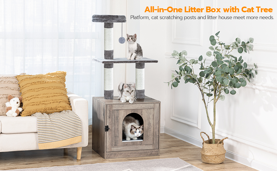 Litter Box Enclosure with Cat Tree Tower