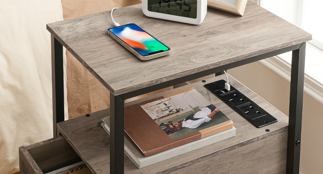 Bedside Table with Charging Station