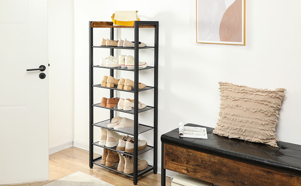 Easyhouse 8 Tier Metal Shoe Rack, Narrow Tall Shelf Organizer for, Bedroom.