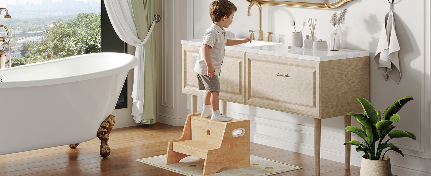 Sgabello per bambini, Sgabello da allenamento per vasino per bambini in legno, con manici e cuscinetti non slip di sicurezza