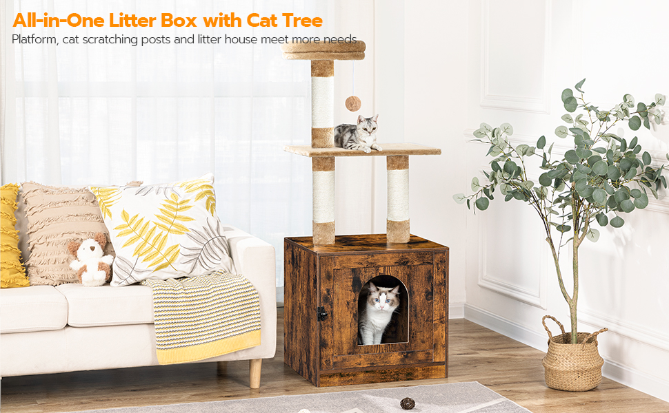 Litter Box Enclosure with Cat Tree Tower