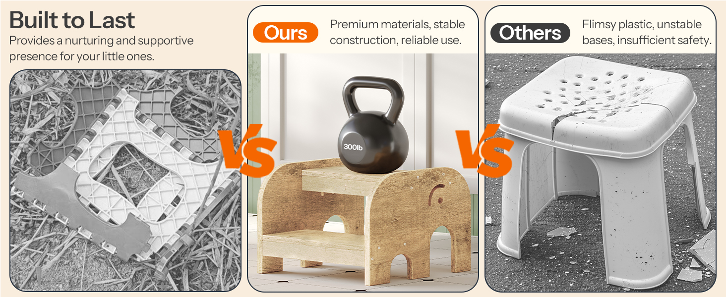 Sgabello per bambini, Sgabello a 2 livelli in legno a forma di elefante per bambini