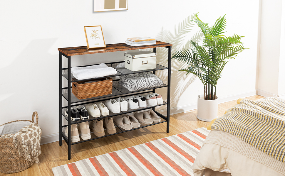 VASAGLE 5-Tier Shoe Rack Organizer, Entryway, Rustic Brown