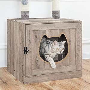 cat litter box enclosure with cat tree